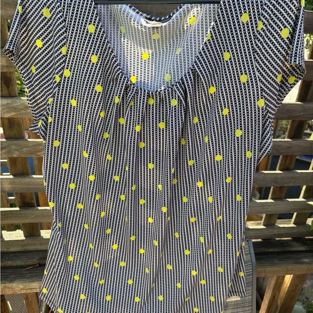 Worthington Black and White Top with Yellow Dots